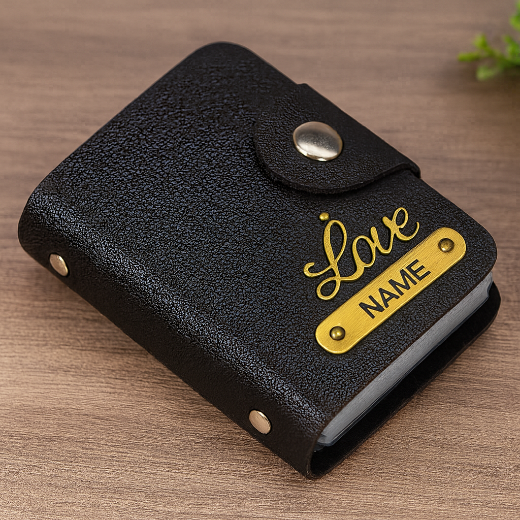 Cherish Wares Personalized Faux Leather Multi Card Holder (Black) | Stylish Custom Gift for Him
