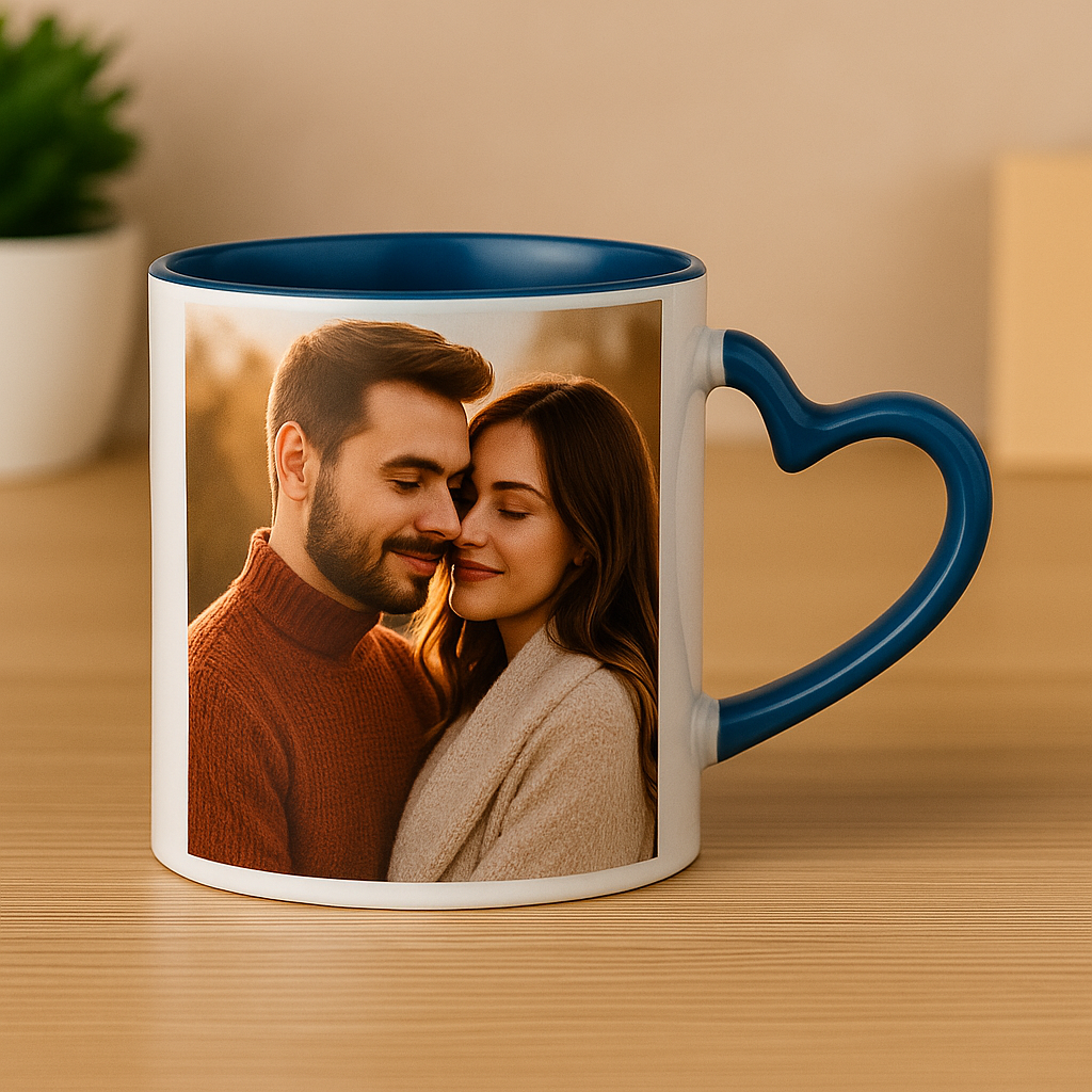 Cherish Wares Personalized Inner Colour Heart Handle Mug (Blue) | Perfect Gift for Loved Ones