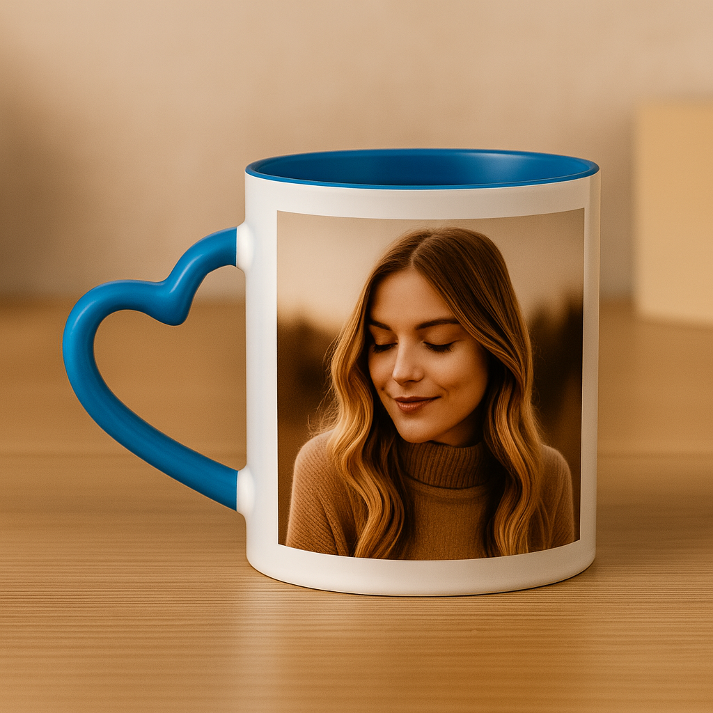 Cherish Wares Personalized Inner Colour Heart Handle Mug (Blue) | Perfect Gift for Loved Ones