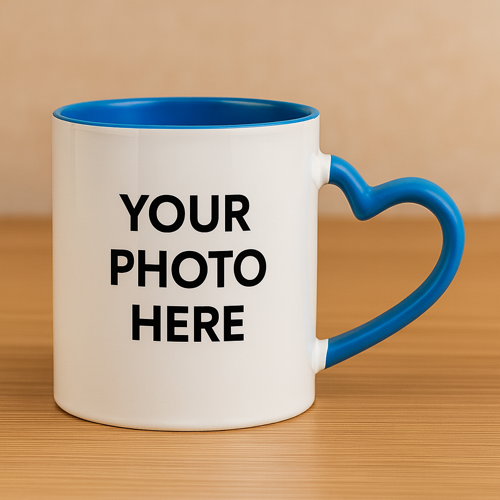 Cherish Wares Personalized Inner Colour Heart Handle Mug (Blue) | Perfect Gift for Loved Ones