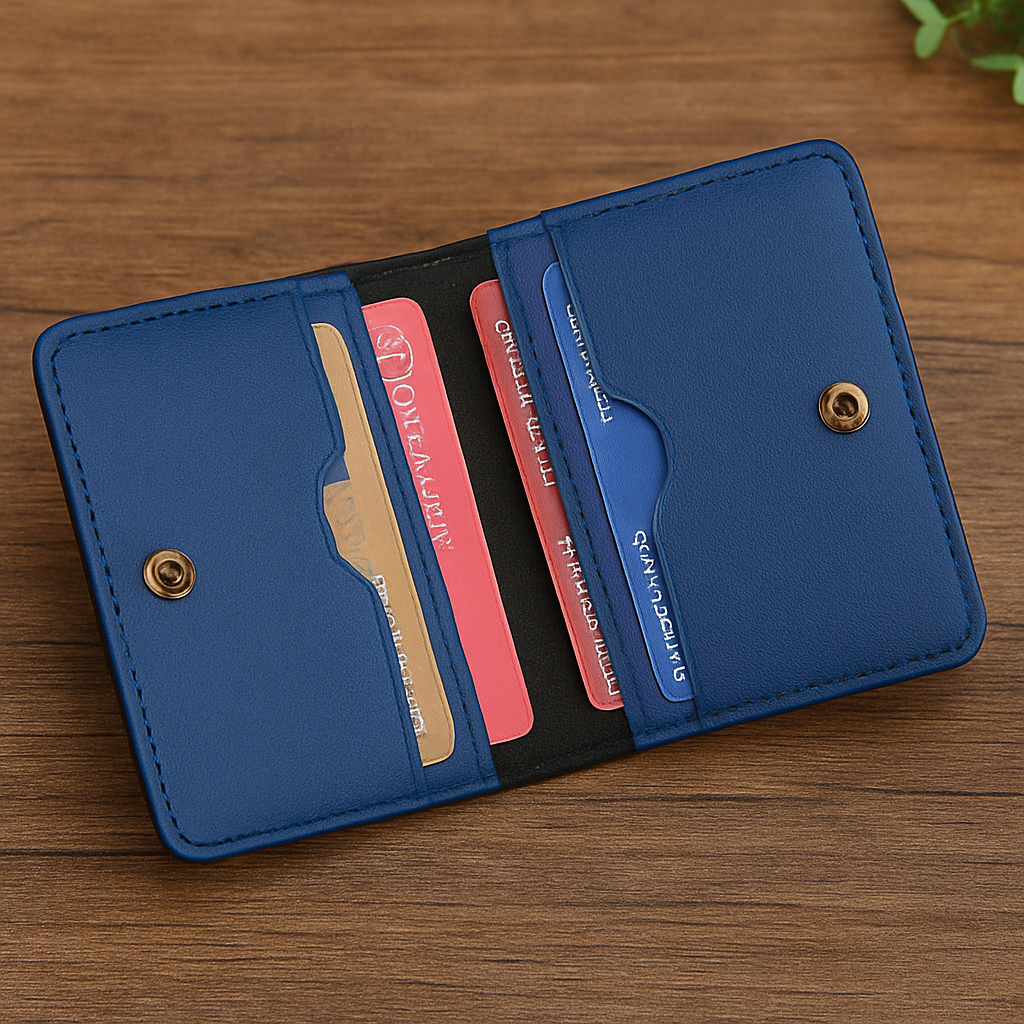 Cherish Wares Personalized Faux Leather Card Holder (Blue) | Stylish Custom Gift for Her