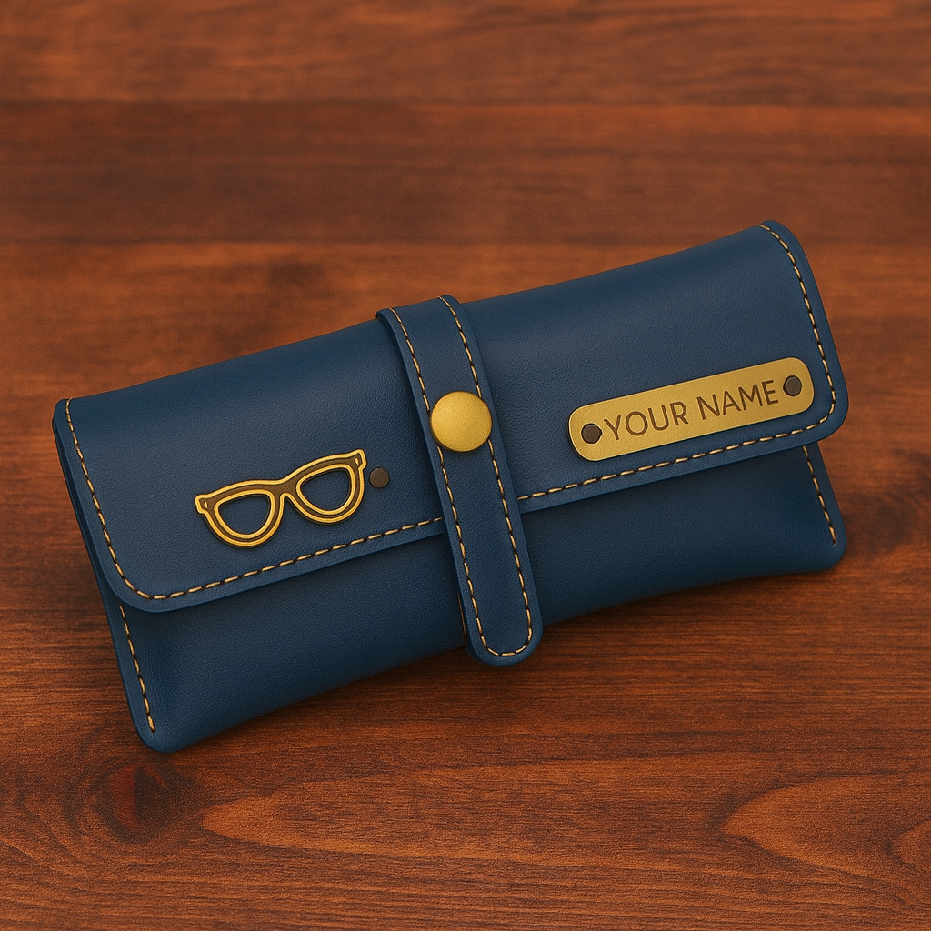 Cherish Wares Personalized Faux Leather Sunglass Cover (Blue) – Premium Craftsmanship | Stylish Custom Gift for Him