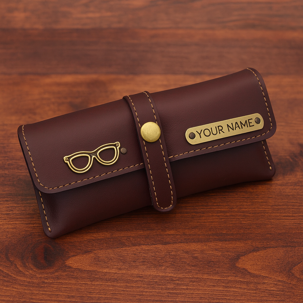 Cherish Wares Personalized Faux Leather Sunglass Cover (Brown) – Premium Craftsmanship | Stylish Custom Gift for Him