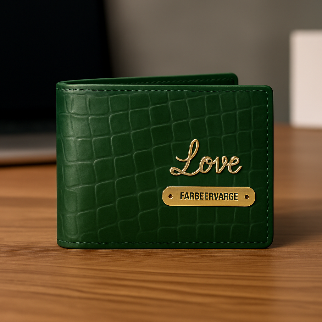 Cherish Wares Personalized Men’s Wallet – Elegant Green Croco Faux Leather | Perfect Gift for Him