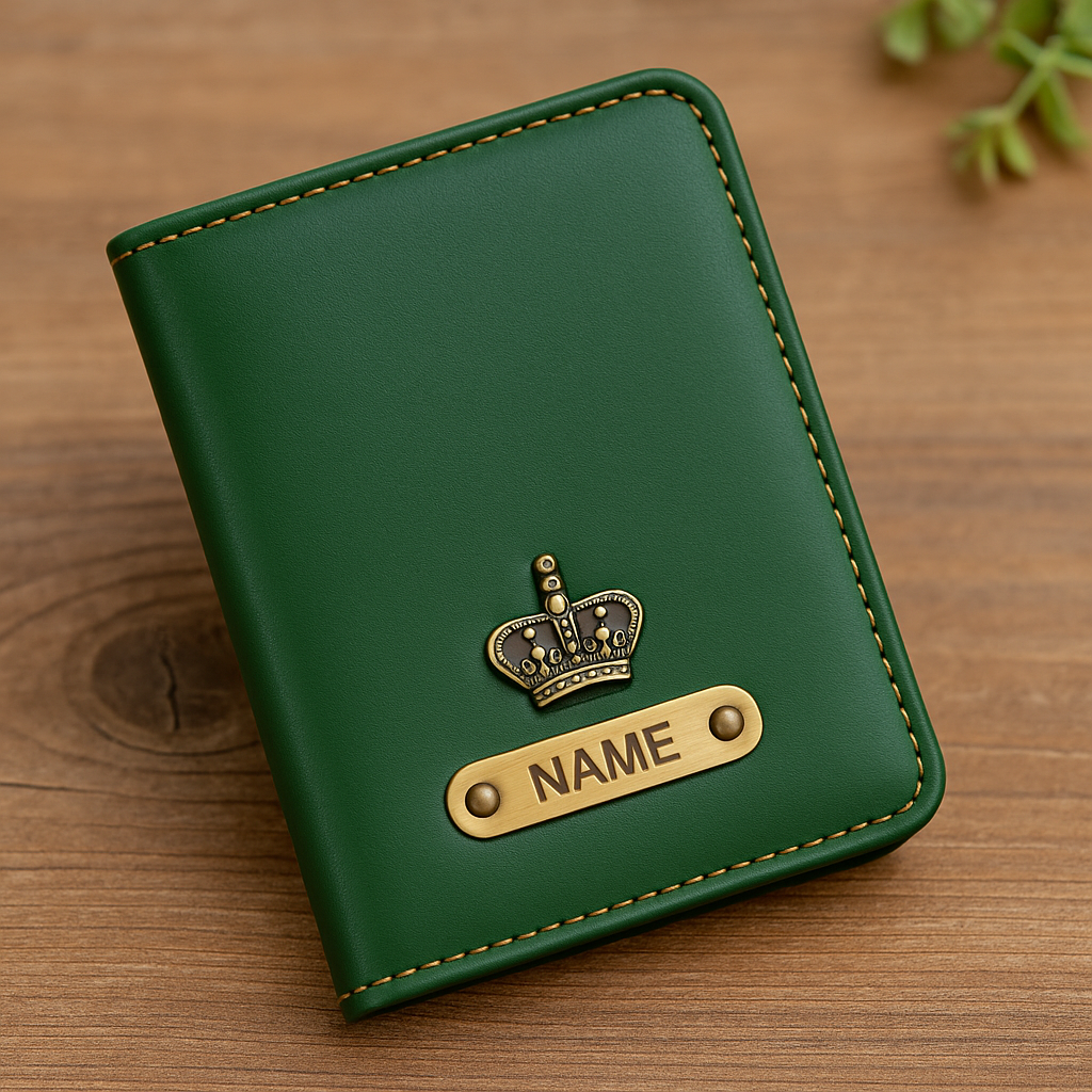 Cherish Wares Personalized Faux Leather Card Holder (Green) | Stylish Custom Gift for Him