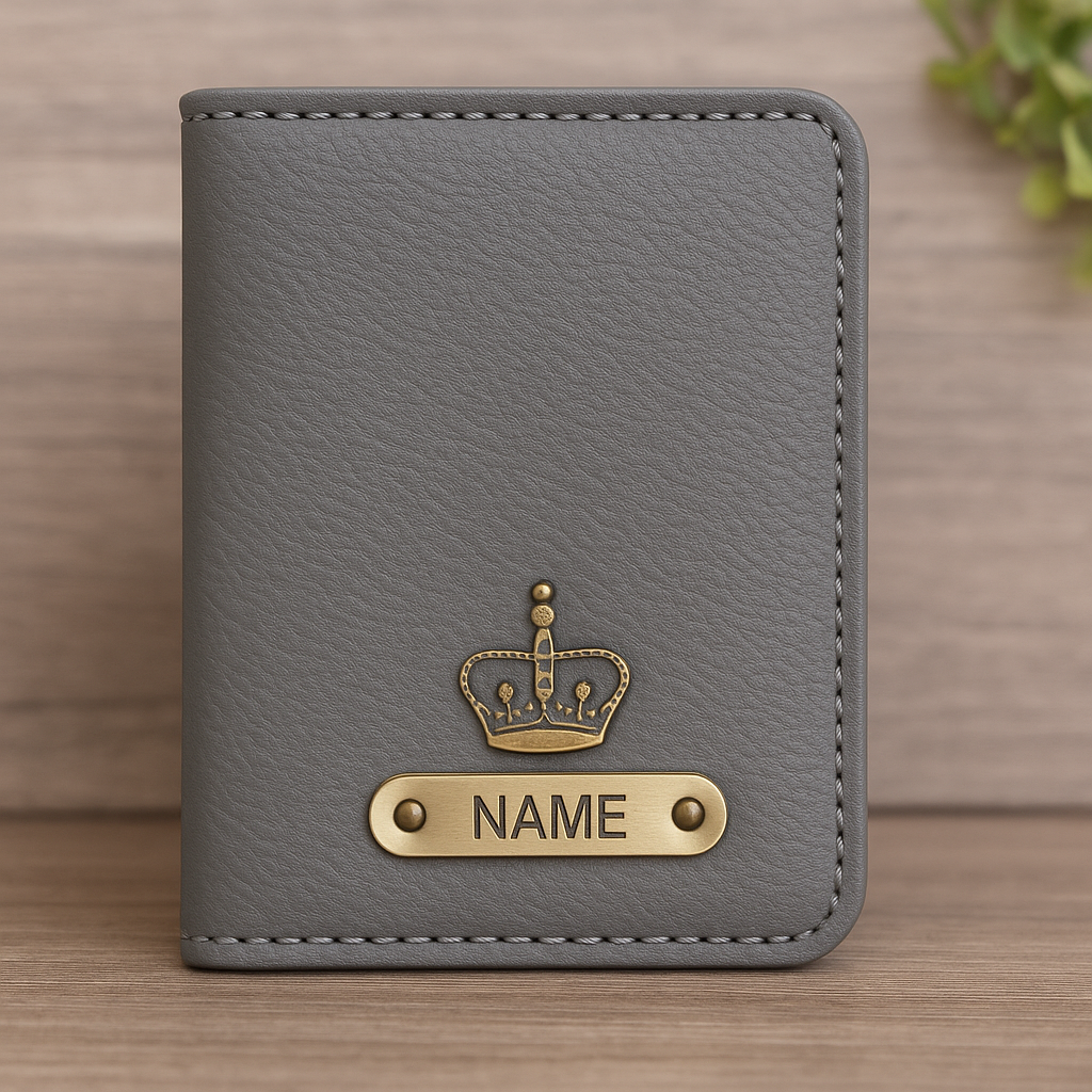 Cherish Wares Personalized Faux Leather Card Holder (Grey) | Stylish Custom Gift for Him