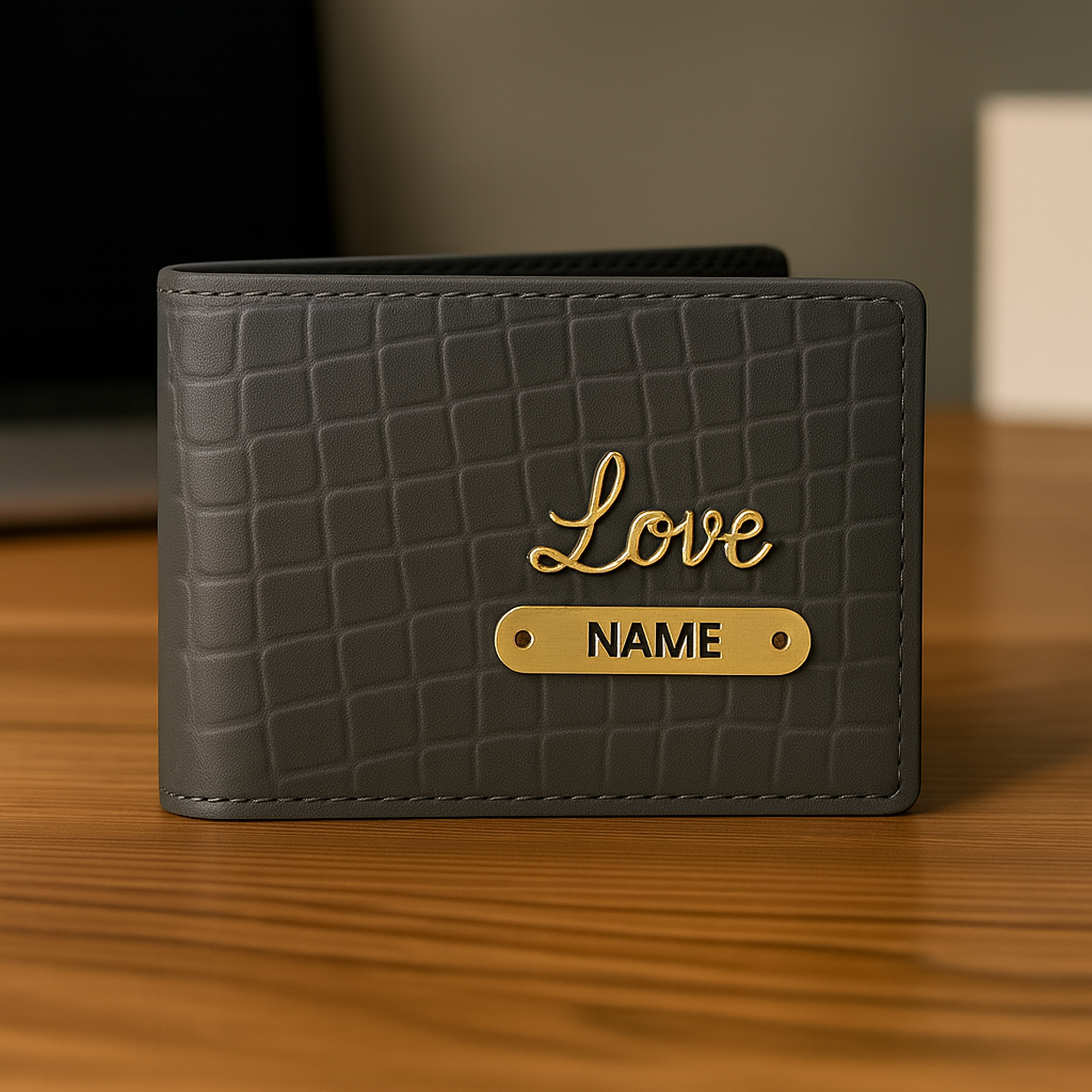 Cherish Wares Personalized Men’s Wallet – Elegant Grey Croco Faux Leather | Perfect Gift for Him