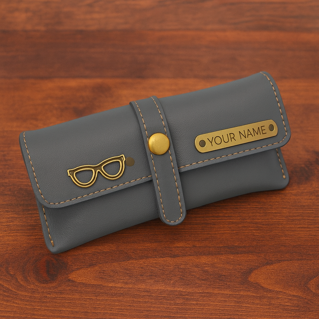 Cherish Wares Personalized Faux Leather Sunglass Cover (Grey) – Premium Craftsmanship | Stylish Custom Gift for Him
