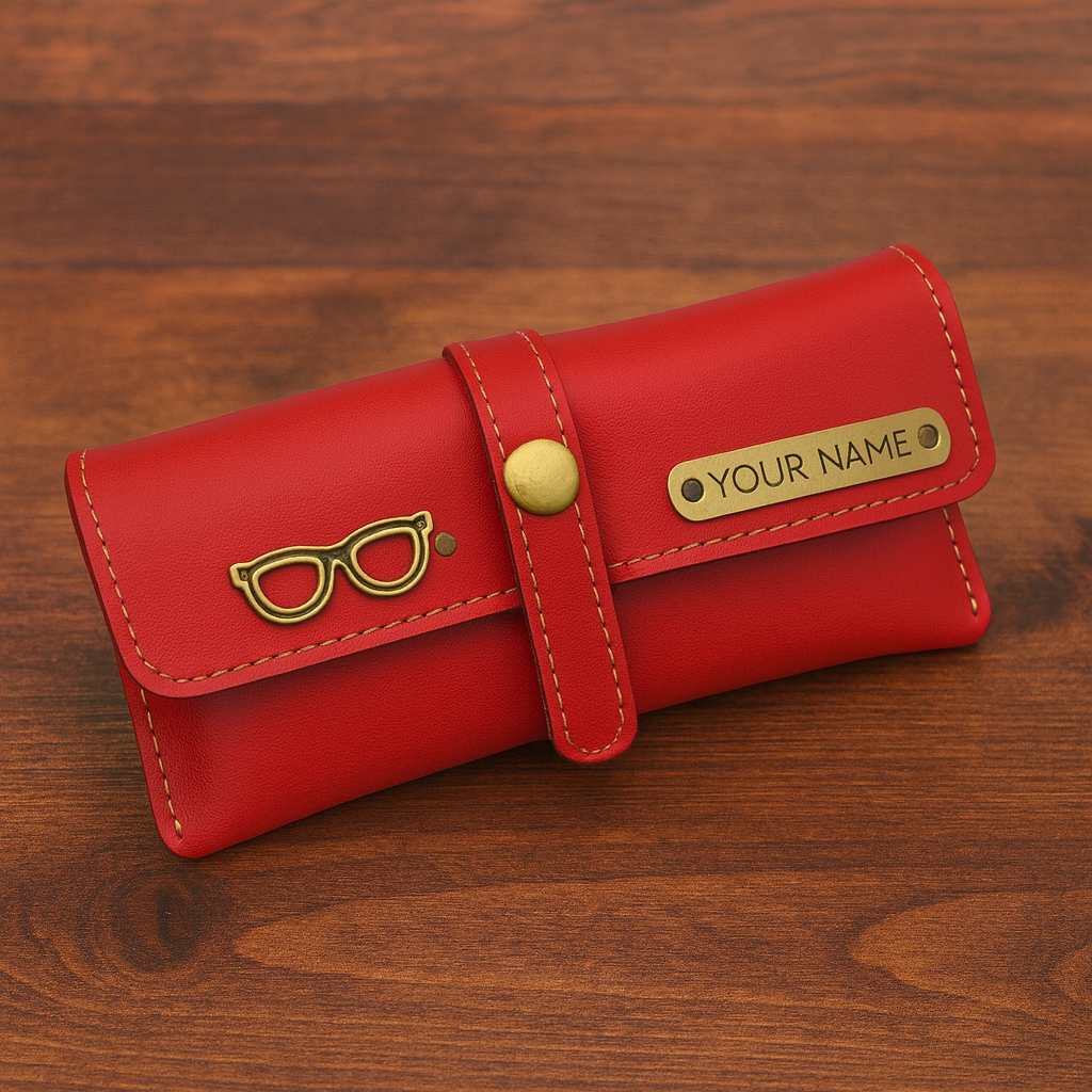 Cherish Wares Personalized Faux Leather Sunglass Cover (Red) – Premium Craftsmanship | Stylish Custom Gift for Him