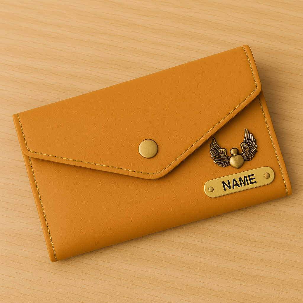 Cherish Wares Personalized Women Clutch – Elegant Tan Faux Leather | Perfect Gift for Her