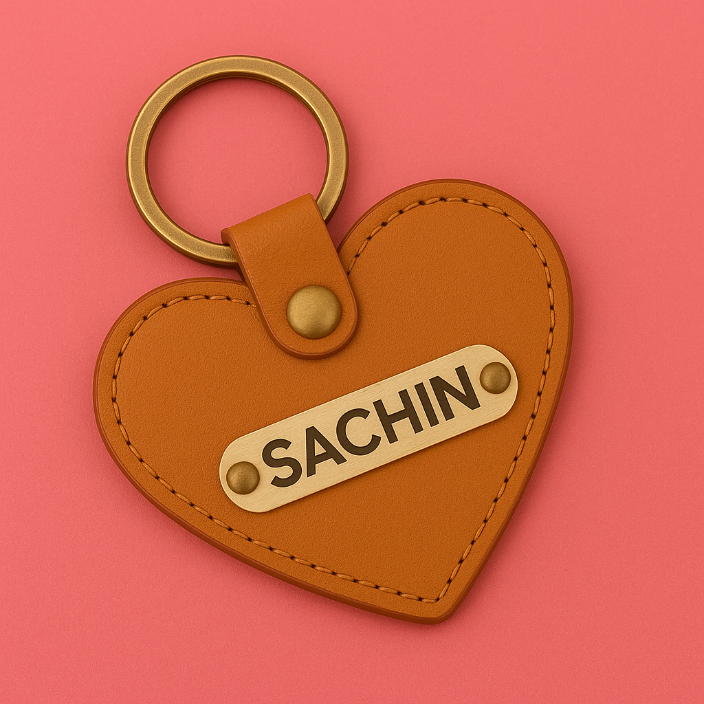 Cherish Wares Personalized Heart Shaped Keychain – Elegant Tan Faux Leather | Perfect Gift for Her